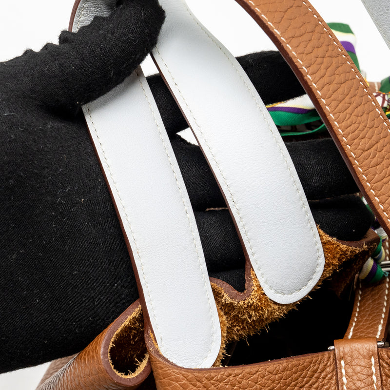 Hermes Picotin 22 Lock Bag Clemence/Swift Gold/Blue Brume Handle SHW Stamp Z