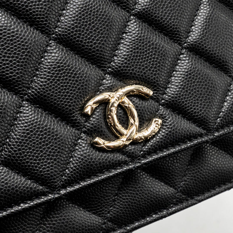 Chanel CC logo quilted wallet on chain caviar black LGHW (microchip)