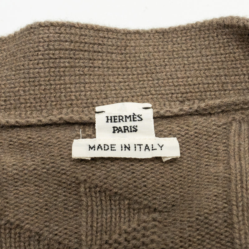 Hermes Size 36 H Pattern Cardigan Virgin Wool Grey