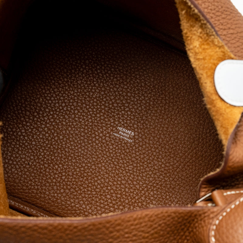 Hermes Picotin 22 Lock Bag Clemence/Swift Gold/Blue Brume Handle SHW Stamp Z