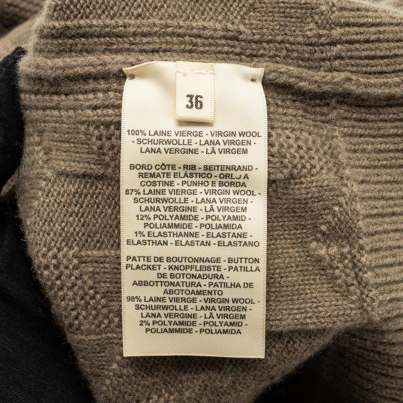 Hermes Size 36 H Pattern Cardigan Virgin Wool Grey