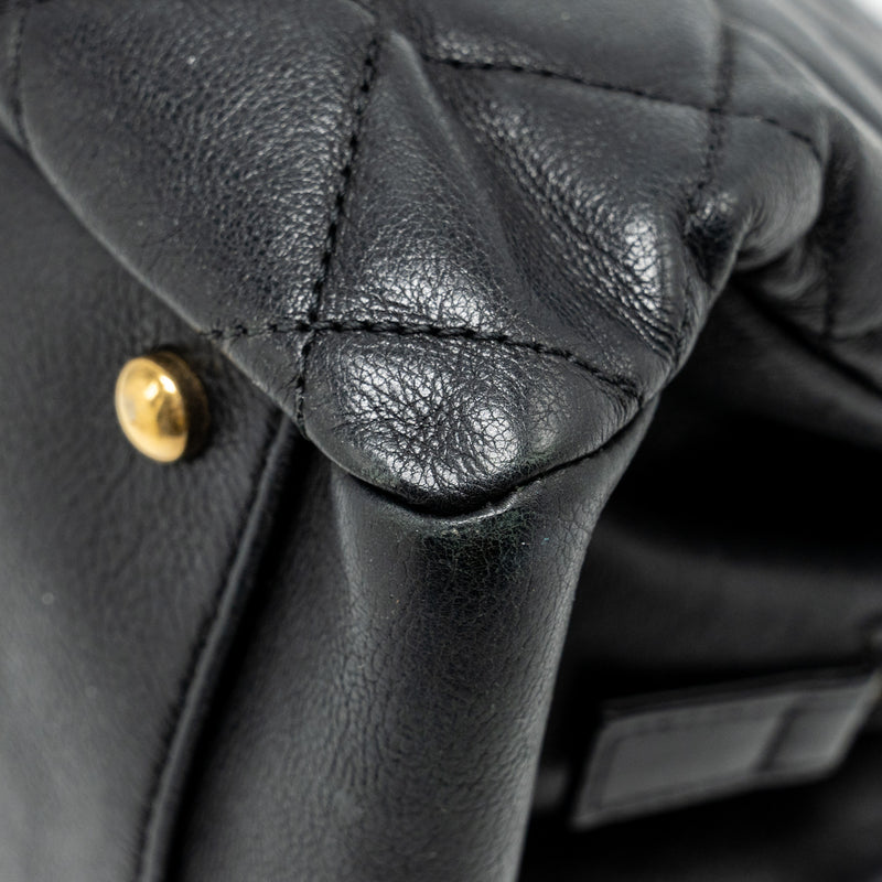 CHANEL Small Quilted CC Crown Tote Bag Calfskin Black Brushed GHW