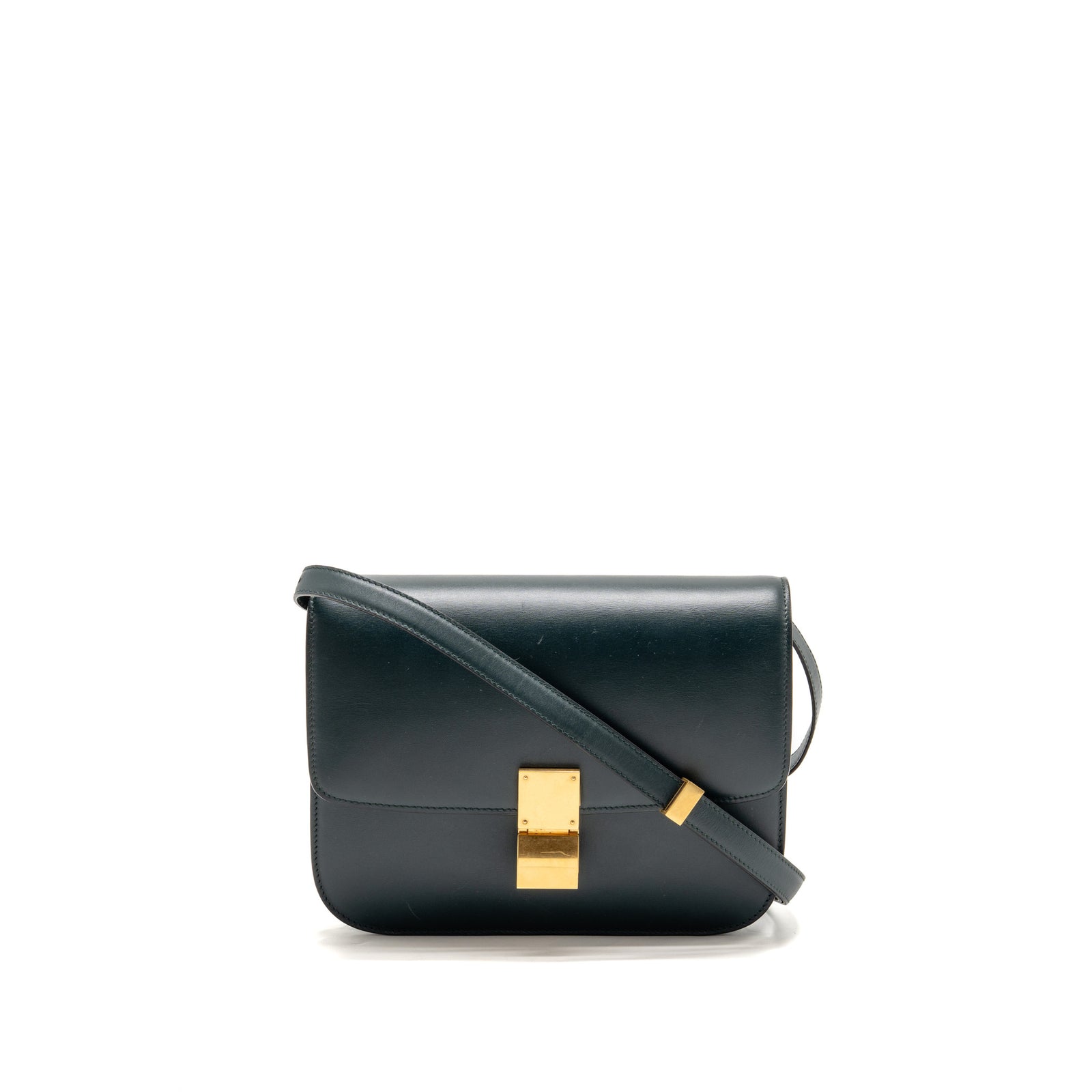 CELINE レザーケース ブラック/ダークグリーン Celine Medium Classic Box Bag Calfskin Dark Green GHW