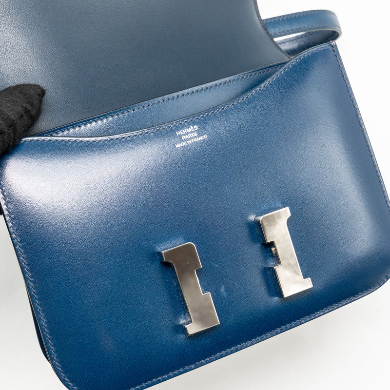 Hermes Mini Constance box leather blue de peruses SHW stamp D