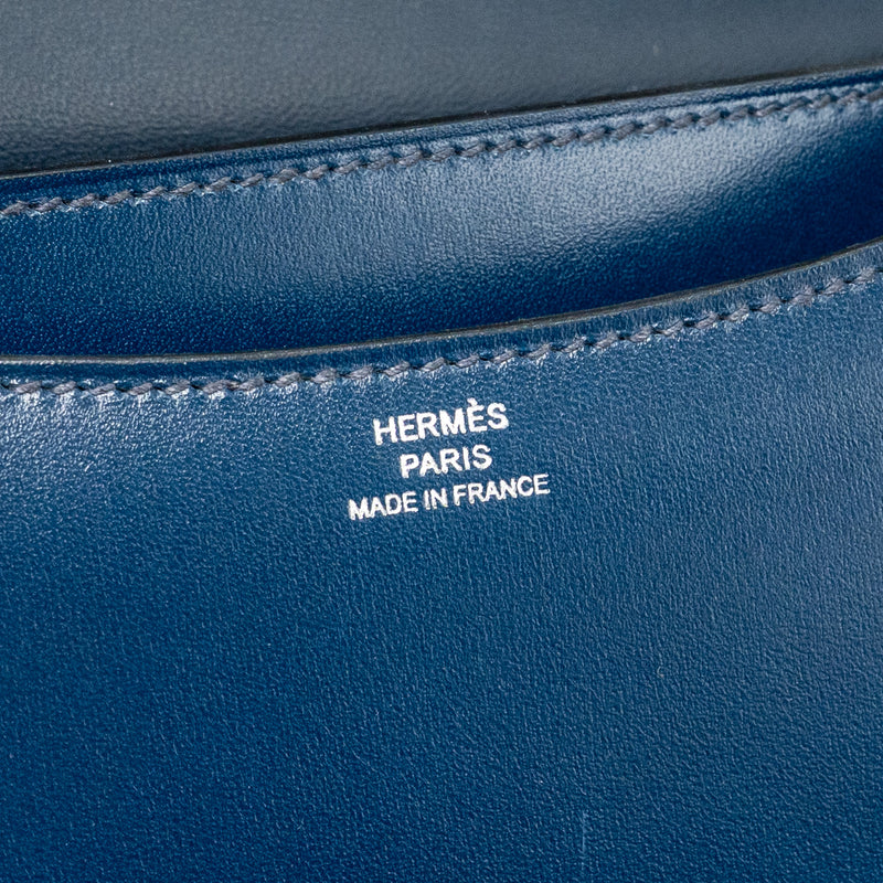 Hermes Mini Constance box leather blue de peruses SHW stamp D