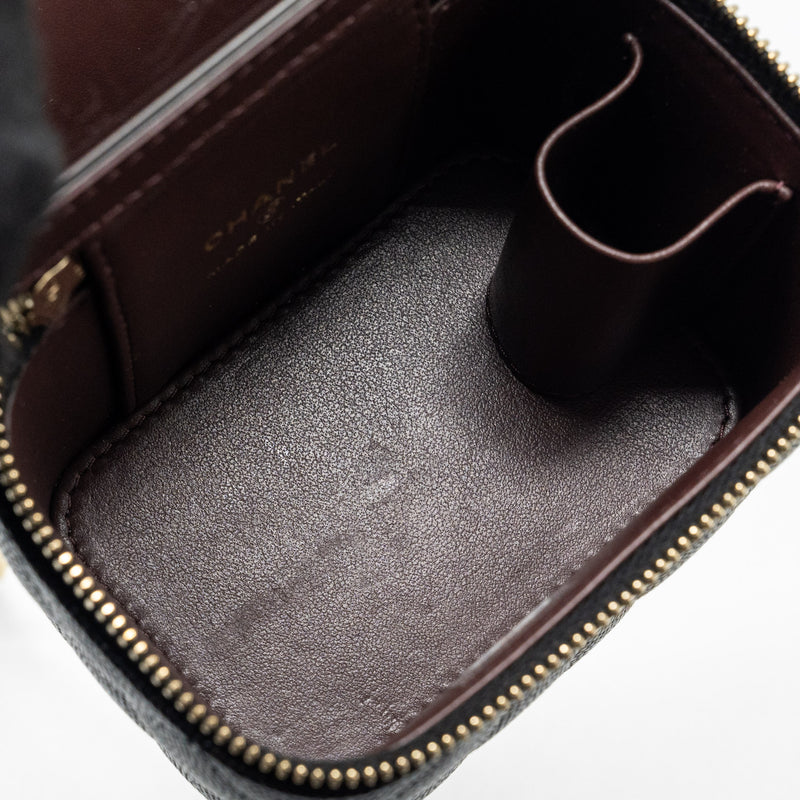 Chanel 23c Mini Vanity Case With Chain Caviar Black LGHW (Microchip)