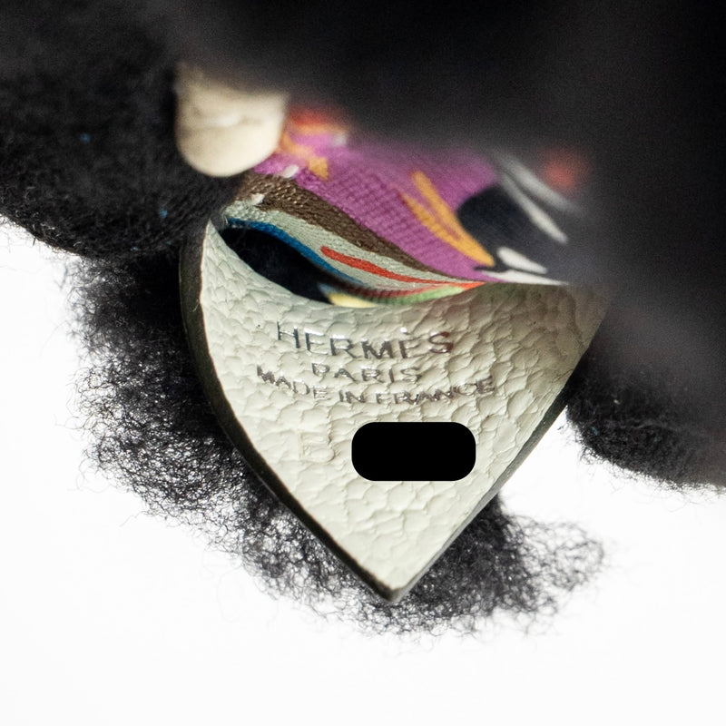 Hermes Budy Shearing Bag Charm Craie/Vert Fizz/Multicolour Silk Stamp B