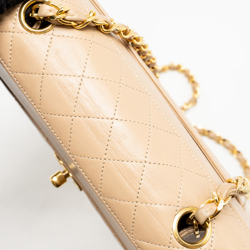 Chanel Vintage Trapezoid Shoulder Bag Quilted Lambskin Beige GHW