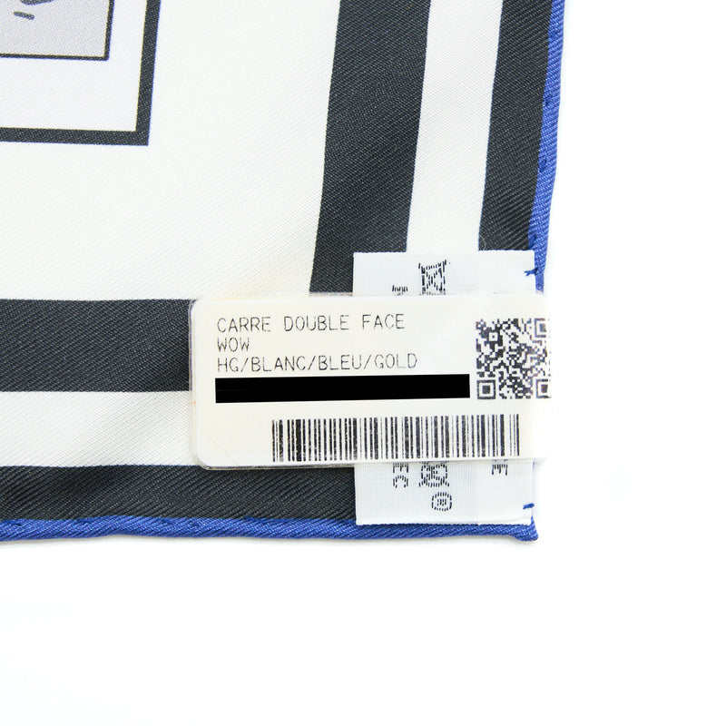 Hermes 90cm Silk Scarf Wow Double Face Blanc/Blue/Gold