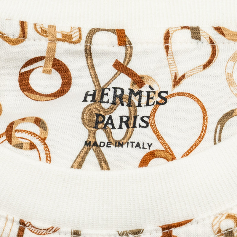 Hermes Size 34 Evase T-shirt Cotton White/Multicolour