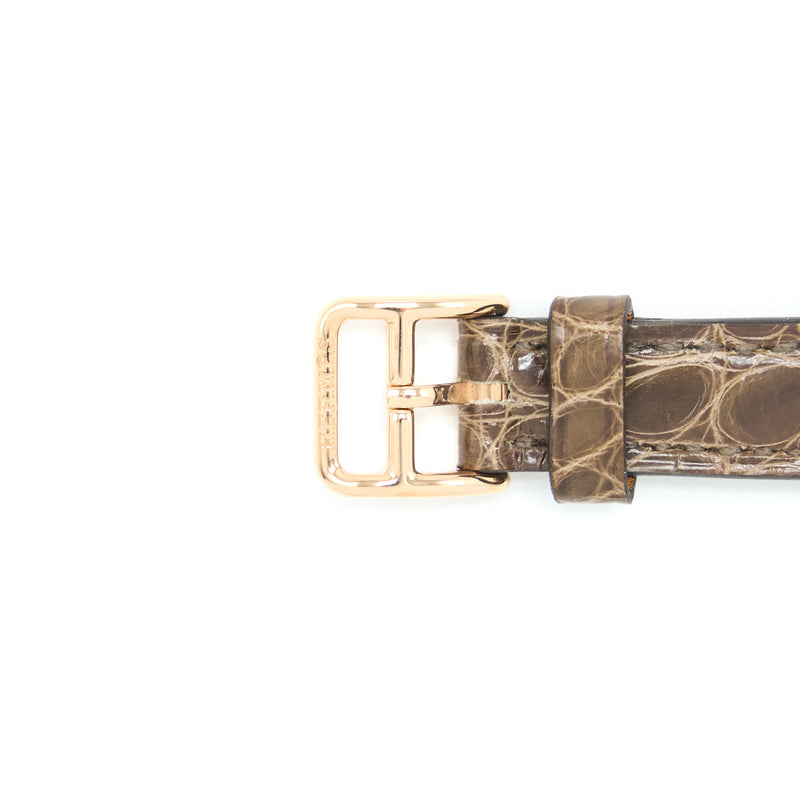 Hermes Heure H watch, Mini model, 21 MM Rose Gold with Diamonds, Alligator Strap Gris Elephant Grey