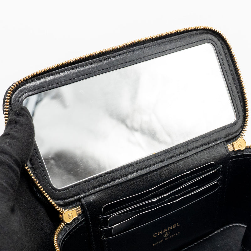 Chanel Long vanity with coco charm chain lambskin black GHW (microchip)