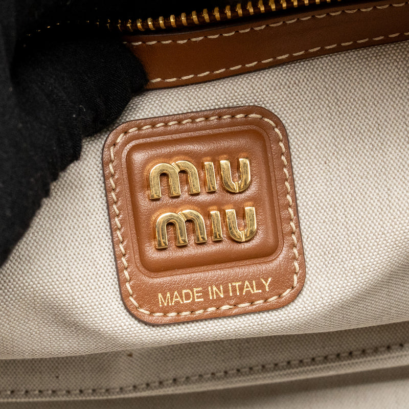 Miu Miu Beau Bag canvas/ leather Beige/ Brandy GHW