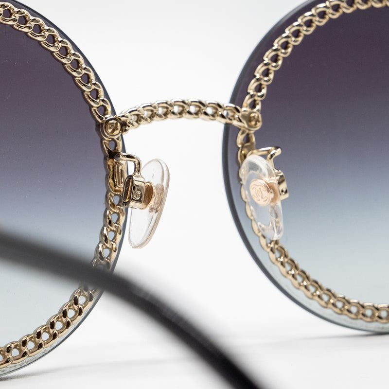 Chanel Round Sunglasses With Chain Dark Grey LGHW