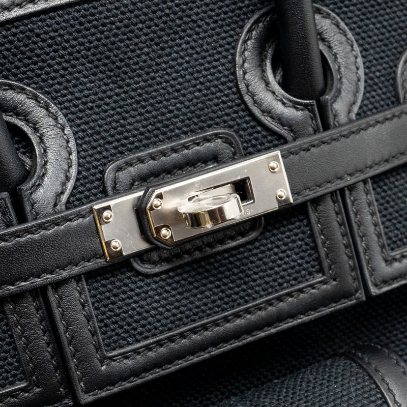 Hermes Birkin 25 Cargo Toile Goeland/Swift Black SHW Stamp W