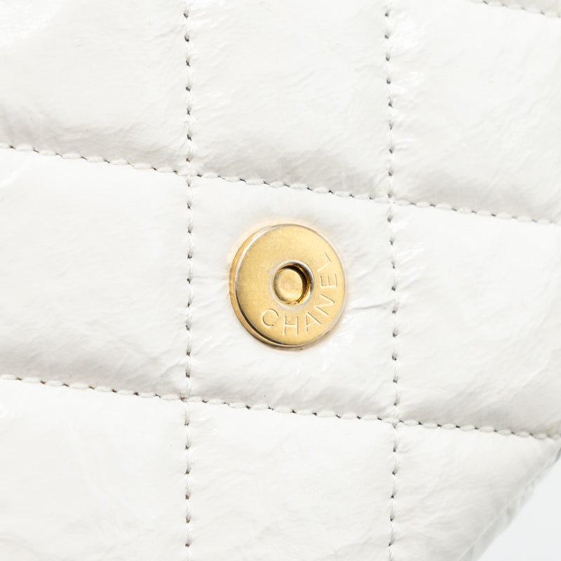 Chanel 23b Small Hobo Bag Shiny Calfskin White Brushed GHW(Microchip)