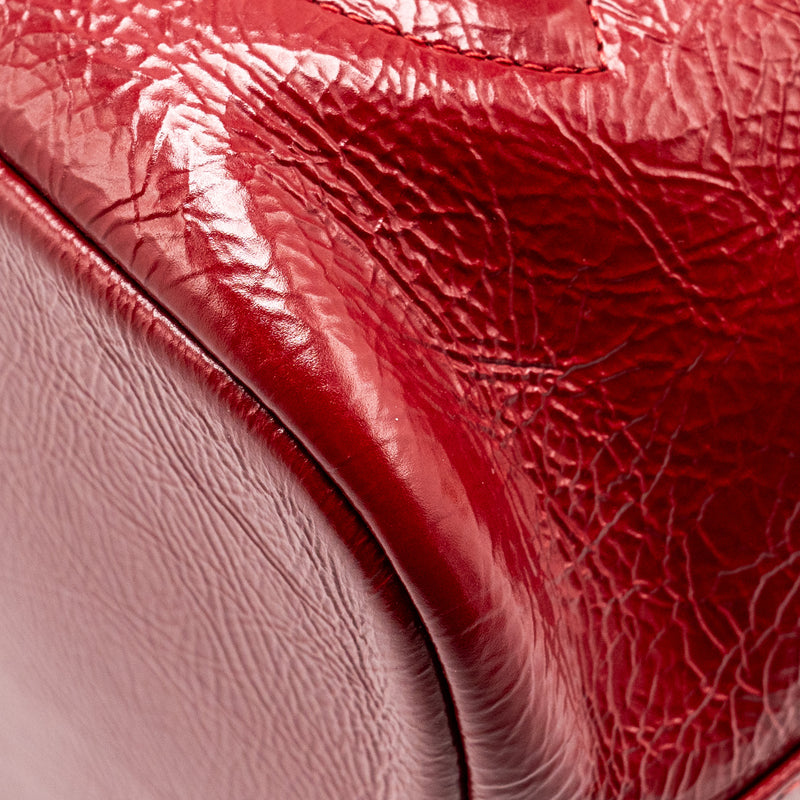 Chanel CC Drawstring Mini Bucket Bag Shiny Aged Calfskin Red GHW