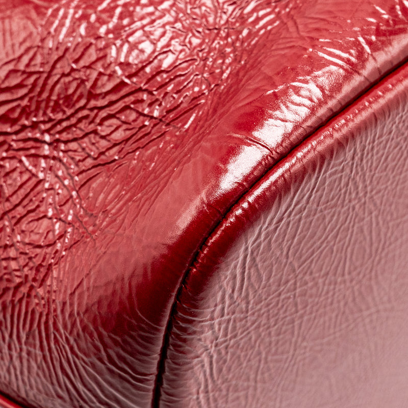 Chanel CC Drawstring Mini Bucket Bag Shiny Aged Calfskin Red GHW