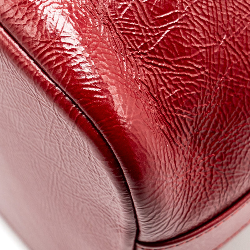 Chanel CC Drawstring Mini Bucket Bag Shiny Aged Calfskin Red GHW