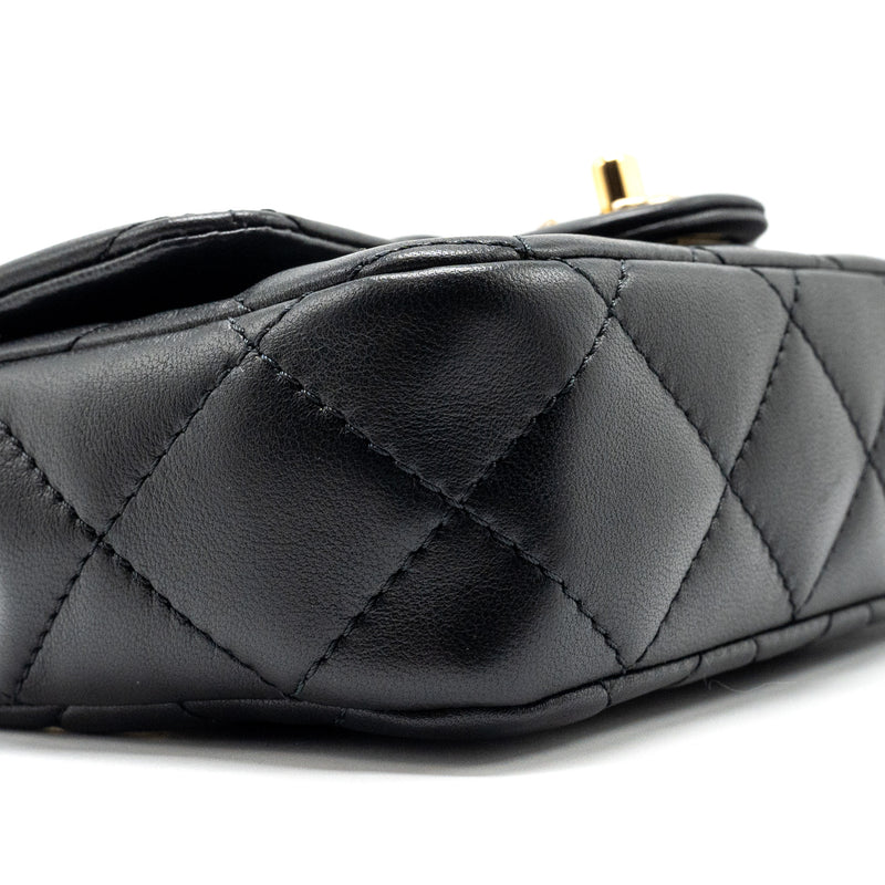 Chanel 24s Top Handle Mini Flap Bag Lambskin Black GHW (microchip)