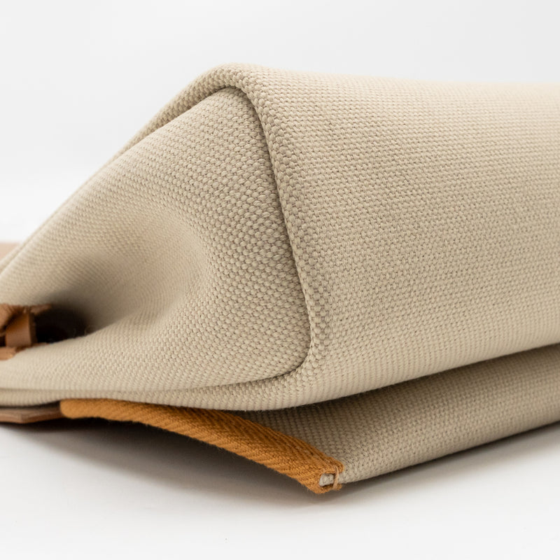 Hermes Herbag Mini Canvas/Hunter Leather Beton / Natural Sable SHW Stamp K