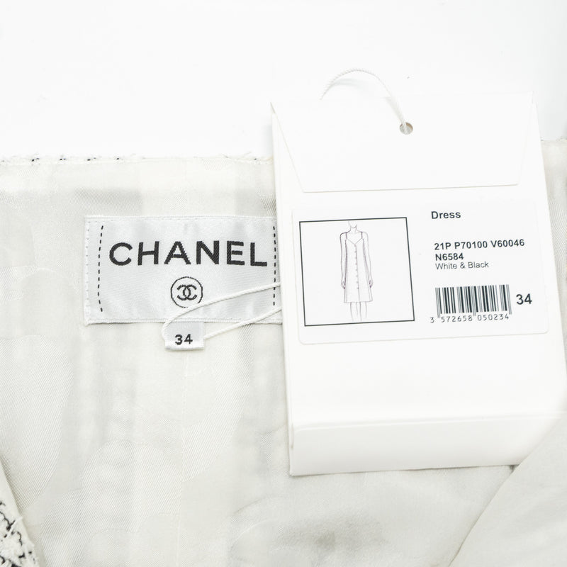 Chanel size 34 21P Tweed dress cotton/polyester white/black