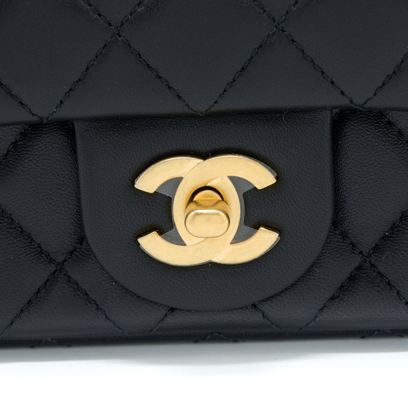 Chanel 23S Camellia Chain Mini Rectangular Lambskin Black Brushed GHW (Microchip)