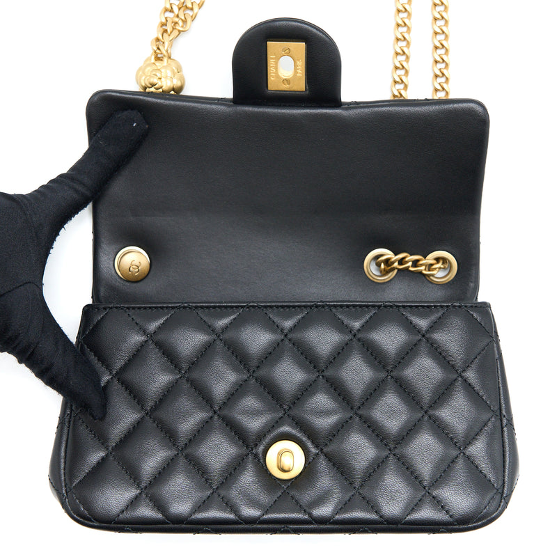 Chanel 23S Camellia Chain Mini Rectangular Lambskin Black Brushed GHW (Microchip)
