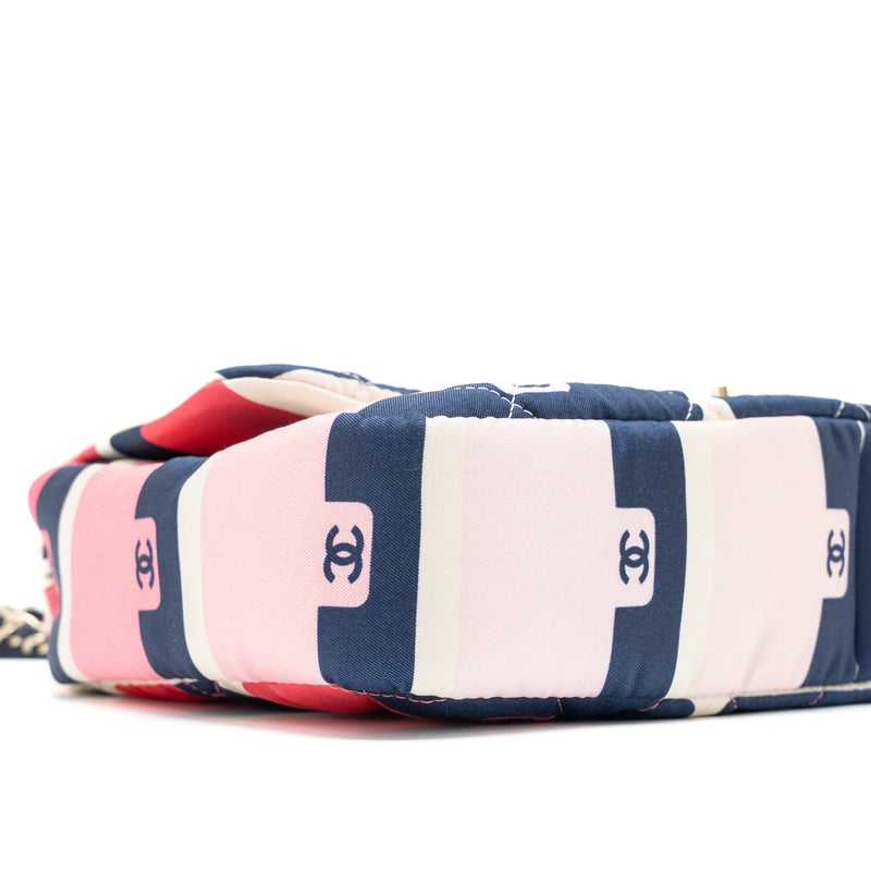 Chanel CC Logo Printed Flap Bag Fabric Multicolour LGHW (Microchip)