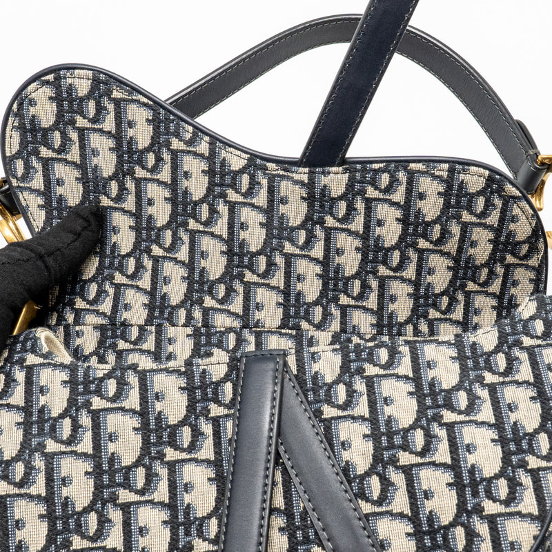 Dior Medium Saddle Bag Blue Oblique Canvas GHW