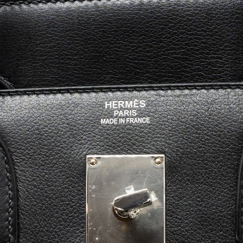 Hermes hac birkin 40 toile Gris canvas / evergrain black/ ecru SHW stamp U