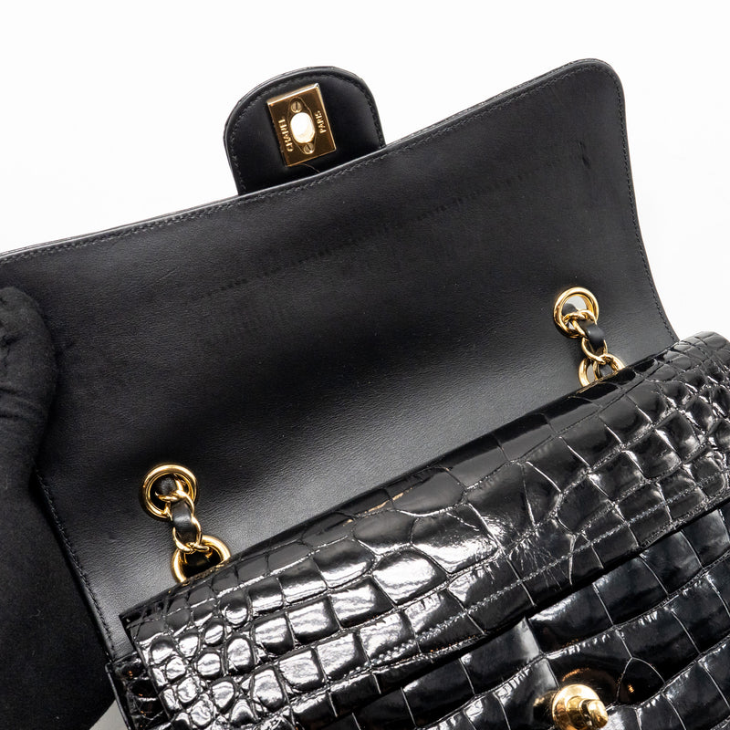Chanel Medium Classic Double Flap Bag Alligator Mississippiensis Black GHW