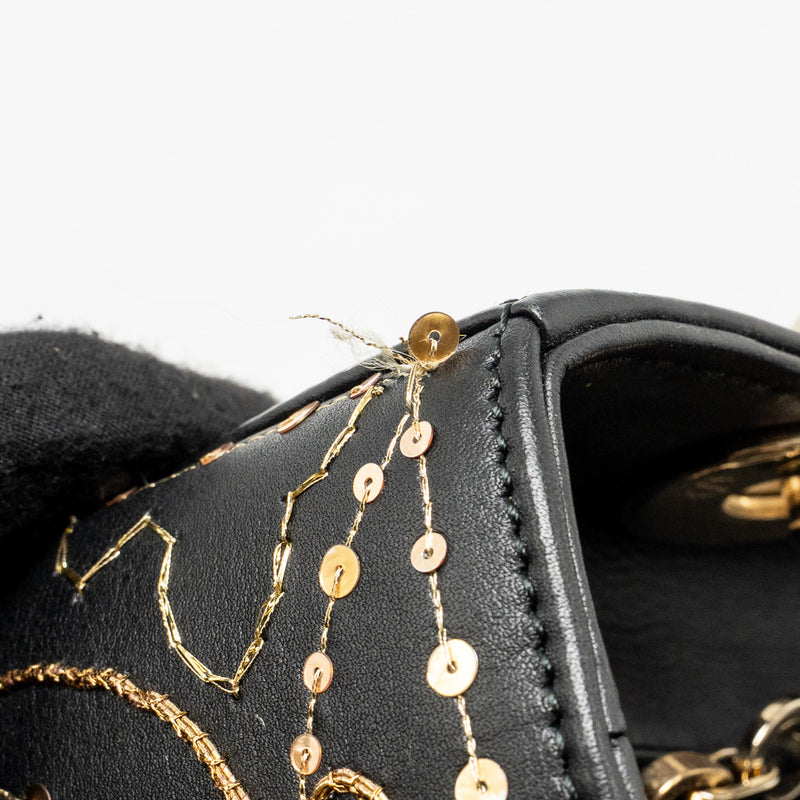 Dior Medium Lady Dior Embroidered Floral Limited Edition Leather Black/Gold GHW