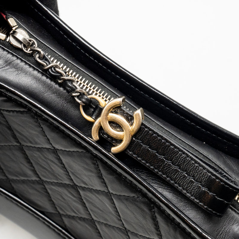 Chanel Small Gabrielle Hobo Bag Aged Calfskin Black Multicoloured Hardware (microchip)