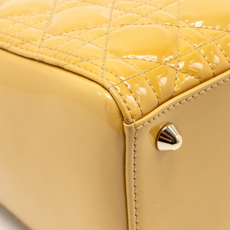 Dior Large Lady Dior Patent Leather Beige LGHW