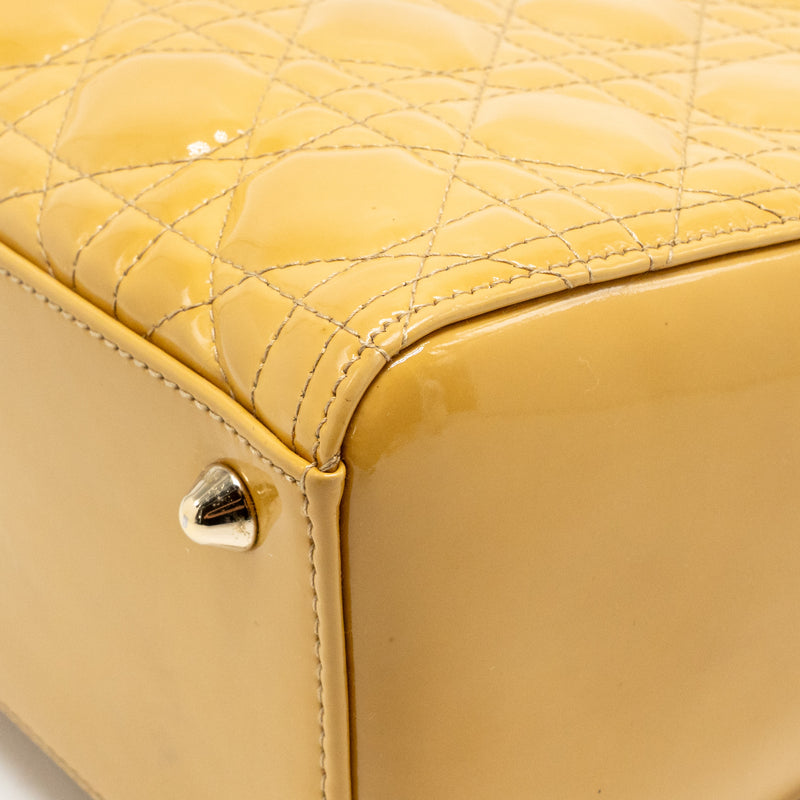 Dior Large Lady Dior Patent Leather Beige LGHW