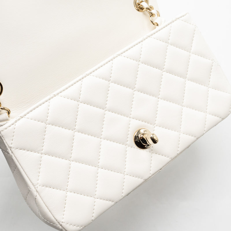 Chanel 23C pearl crush mini rectangular flap bag lambskin white LGHW (microchip)