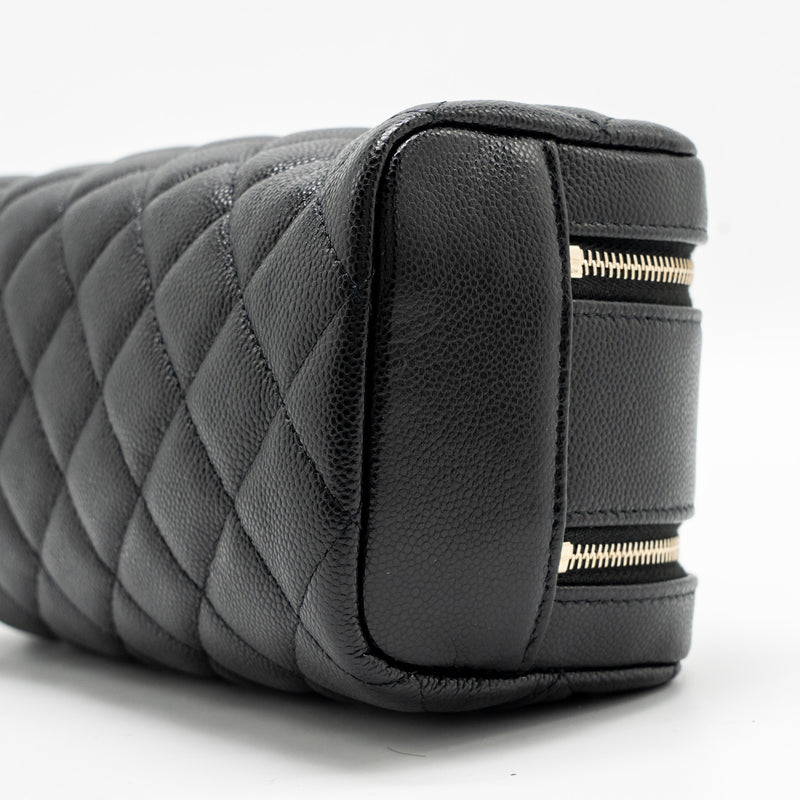 Chanel Double Zip Pouch Cosmetic Case Caviar Black GHW (Microchip)