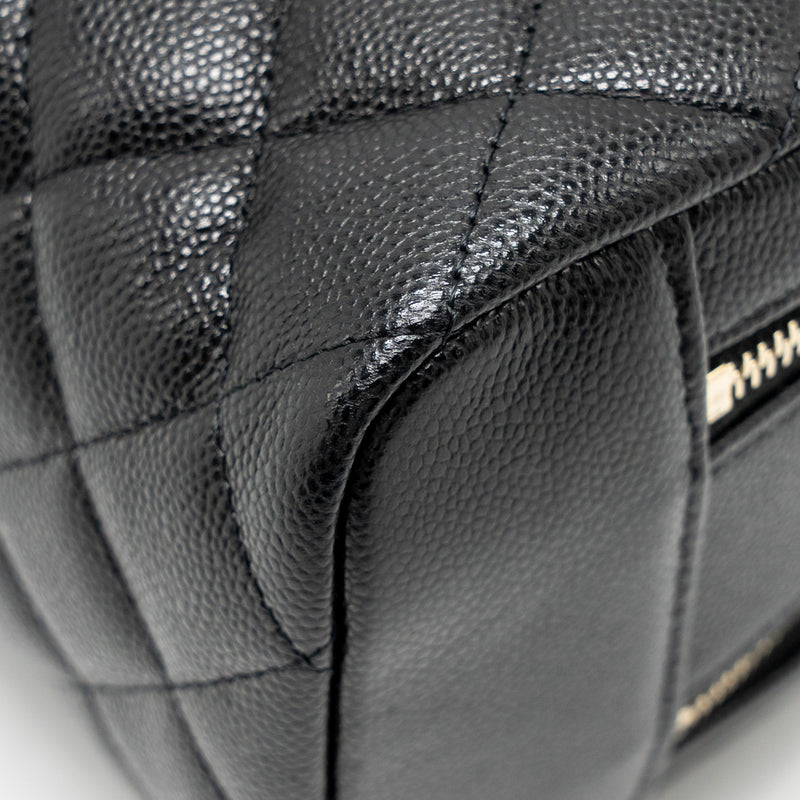 Chanel Double Zip Pouch Cosmetic Case Caviar Black GHW (Microchip)