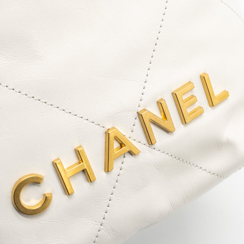 Chanel Mini 22 bag shiny calfskin white GHW (microchip)