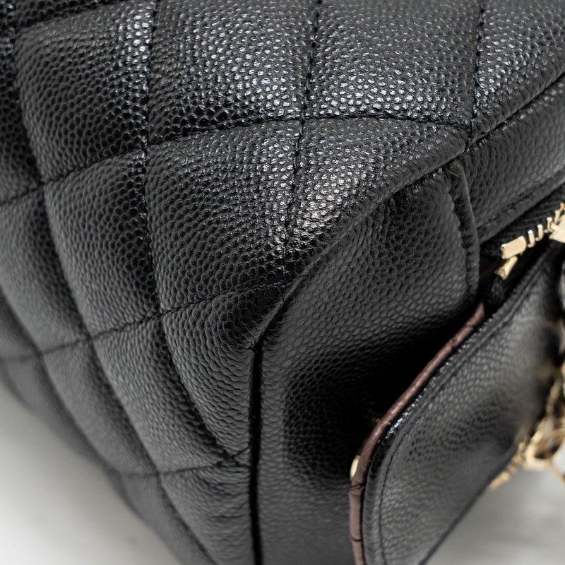 Chanel Double Zip Pouch Cosmetic Case Caviar Black GHW (Microchip)