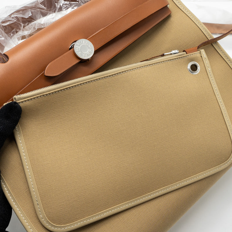 Hermes Herbag 31 Zip Bag Toile Officer Canvas Trench Fauve SHW Stamp Y