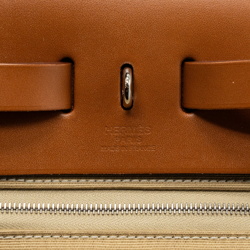 Hermes Herbag 31 Zip Bag Toile Officer Canvas Trench/Fauve SHW Stamp Y