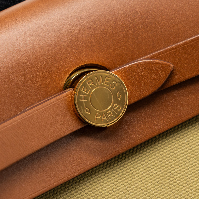 Hermes Herbag 31 Zip Bag Retourne Canvas/Vache Hunter Poussiere/Fauve GHW Stamp Y