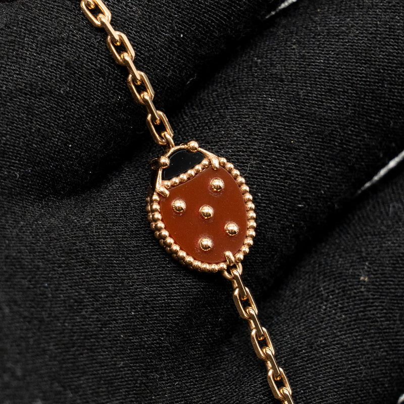 Van Cleef & Arpels Lucky Spring Bracelet 5 Motifs Rose Gold/White Mother Of Pearl/Carnelian/Onyx