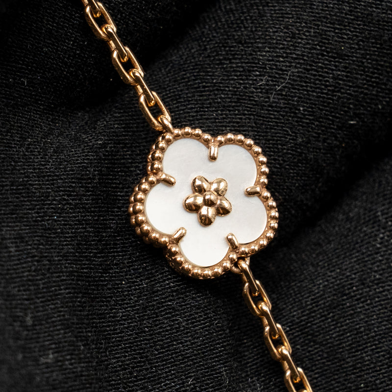 Van Cleef & Arpels Lucky Spring Bracelet 5 Motifs Rose Gold/White Mother Of Pearl/Carnelian/Onyx