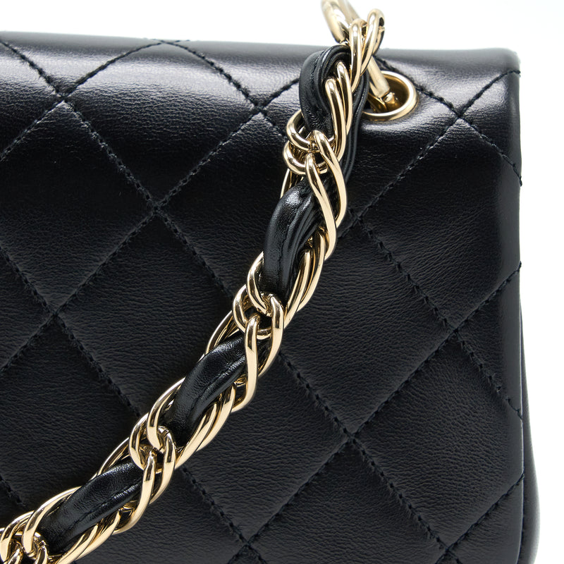 Chanel Enamel CC Logo Quilted Rectangular Flap Bag Lambskin Black LGHW