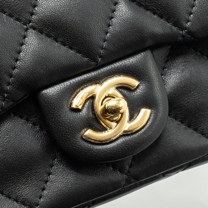 Chanel 24s Top Handle Mini Flap Bag Lambskin Black GHW (microchip)