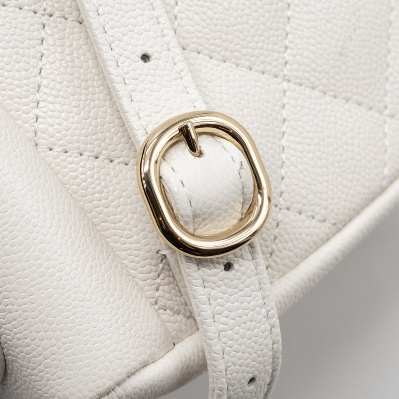 Chanel 23k Triple Pocket Mini Backpack Caviar White LGHW(Microchip)