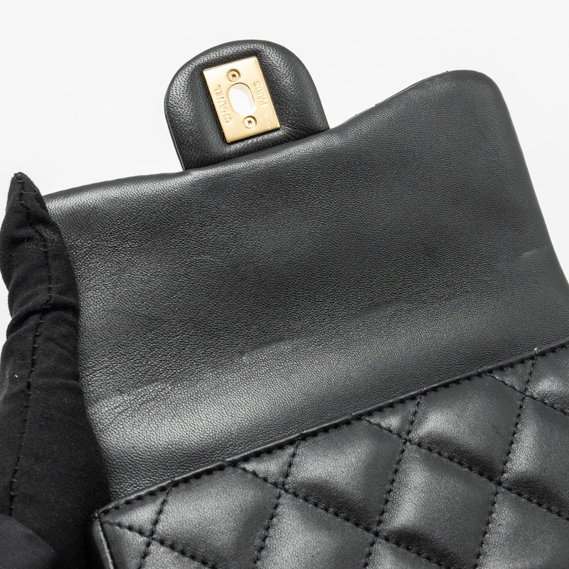 Chanel 24s Top Handle Mini Flap Bag Lambskin Black GHW (microchip)